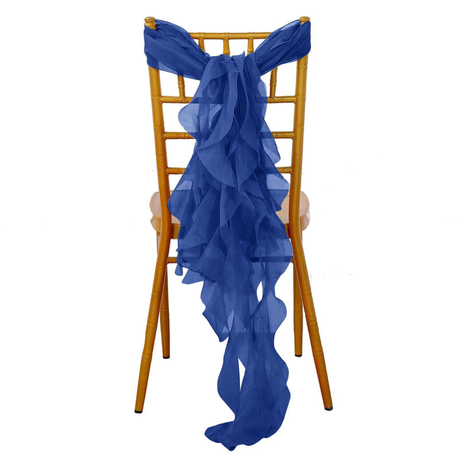 Chiffon Royal Blue Curly Willow Chair Sashes 