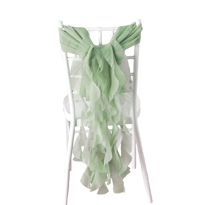 Green Chiffon Curly Chair Sash | TableclothsFactory