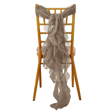 Chiffon Chair Sash with Curly Design Taupe - Stylish Chair Decorations