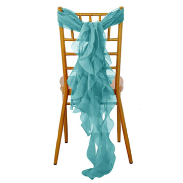 Chiffon Chair Sash with Curly Design Turquoise - Stylish Chair Decorations