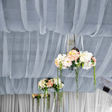 5ftx32ft Premium Dusty Blue Chiffon Curtain Panel, Backdrop Ceiling Drapery With Rod Pocket