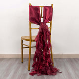 5 Pack Burgundy Curly Willow Chiffon Satin Chair Sashes