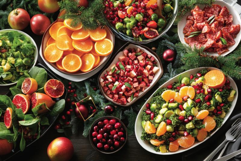 christmas buffet table decor- salads