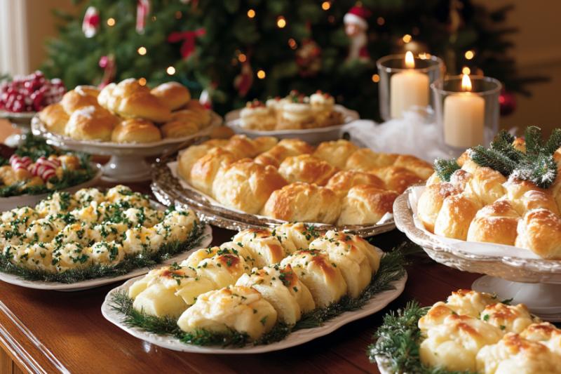 christmas buffet table decor ideas- cozy dishes