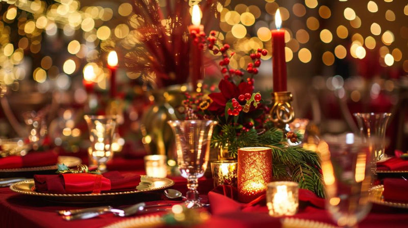 christmas round table decor- candles