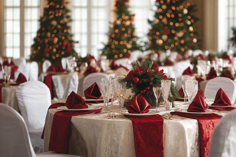 christmas round table decor- linens
