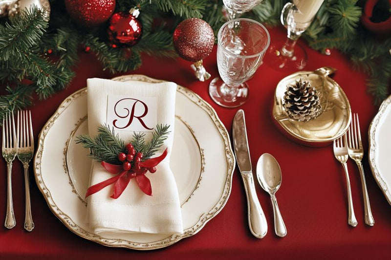 christmas round table decor- place setting