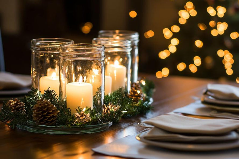 christmas table centerpiece- mason jars