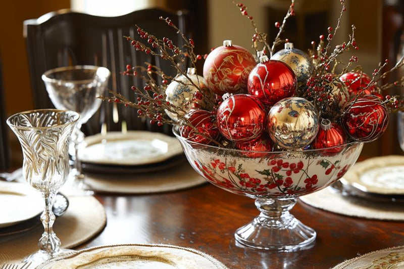 christmas table centerpiece- ornaments
