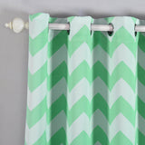 White/Mint Chevron Design Thermal Blackout Soundproof Curtains With Chrome Window Treatment Panels