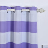 White/Lavender Cabana Stripe Thermal Blackout Curtains With Chrome Grommet Window Treatment Panels