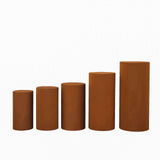 Set of 5 Cinnamon Brown Cylinder Stretch Fitted Pedestal Pillar Prop Covers