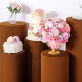 Set of 5 Cinnamon Brown Cylinder Stretch Fitted Pedestal Pillar Prop Covers