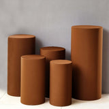 Set of 5 Cinnamon Brown Cylinder Stretch Fitted Pedestal Pillar Prop Covers