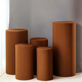 Set of 5 Cinnamon Brown Cylinder Stretch Fitted Pedestal Pillar Prop Covers