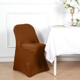 10 Pack Cinnamon Brown Spandex Folding Slip On Chair Covers, Stretch Fitted Chair Covers - 160 GSM