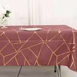 60"x102" Cinnamon Rose Polyester Rectangle Tablecloth With Gold Foil Geometric Pattern