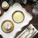 50 Pack | 5inch Metallic Gold Scalloped Rim Mini Paper Dessert Plates, Disposable Round Tapas