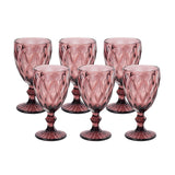 6 Pack Dusty Rose Crystal Cut Cocktail Glasses, 12oz Embossed Stemmed Wine Glasses Goblets