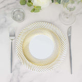 10 Pack | 7inch White / Gold Swirl Rim Disposable Salad Plates