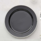 10 Pack | 10inch Black / Silver Beaded Rim Disposable Dinner Plates, Round Plastic Party Plates