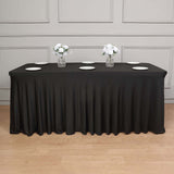 6ft Black Wavy Spandex Fitted Rectangle 1-Piece Tablecloth Table Skirt