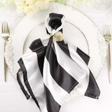 5 Pack | Black & White Striped Satin Cloth Dinner Napkins | 20x20Inch