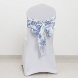 Polyester Chair Sashes White/Blue French Toile Floral Design - Wrinkle-Resistant & Durable Chair Bows for Exquisite Weddings & Banquets 6"x108"