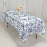 60x102inch White Blue French Toile Polyester Tablecloth Floral Table Cloth for Dining Tables