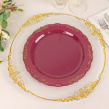 10 Pack | 10inch Burgundy With Gold Vintage Rim Disposable Dinner Plates With Embossed 