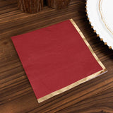 50 Pack Soft Burgundy 2 Ply Disposable Cocktail Napkins with Gold Foil Edge, Paper Beverage Napkins 