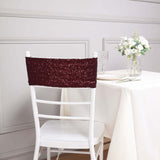 5 Pack | Burgundy 6inch x 15inch Sequin Spandex Chair Sashes, Stretch Fitted Chair Sashes