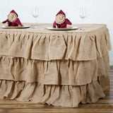 17ft Natural 3 Tier Rustic Ruffled Burlap Table Skirt