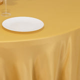 120 Champagne Seamless Lamour Satin Round Tablecloth for 5 Foot Table With Floor-Length