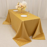 90x132inch Champagne Seamless Lamour Satin Rectangle Tablecloth for 6 Foot Table