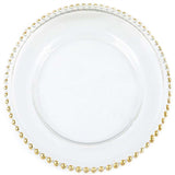 8 Pack | 12inch Gold Beaded Round Glass Charger Plates, Event Tabletop Decor#whtbkgd