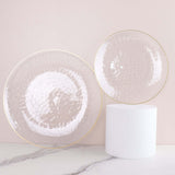 10 Pack | Clear Hammered 9inch Round Plastic Dinner Plates With Gold Rim