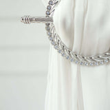 Set of 2 | 6inch Silver Acrylic Braided Barrette Style Curtain Tie Backs With Crystal Diamond