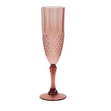 6 Pack 8oz Dusty Rose Crystal Cut Reusable Plastic Wedding Flute Glasses, Shatterproof#whtbkgd