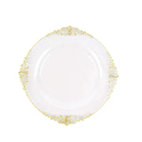 10 Pack | 8inch Clear Gold Leaf Embossed Baroque Plastic Salad Dessert Plates