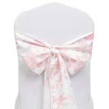 6x108inch White Pink French Toile Polyester Chair Sashes, Elegant Chair Ties for Weddings#whtbkgd