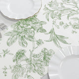 Polyester Table Runner 12x108inch White with Dusty Sage Green French Toile