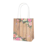 12 Pack Natural Wood Print Paper Party Favor Bags with Rose Floral Accent, Small Gift Goodie Bags