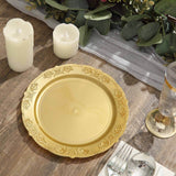 10 Pack | 7.5inch Gold Embossed Round Disposable Salad Plates, Dessert Appetizer Plates