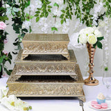 22inch Square Gold Embossed Cake Pedestal, Metal Cake Stand Cake Riser