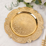 6 Pack Gold Round Acrylic Charger Plates With Floral Embossed Scalloped Rim, 13inch Unbreakable