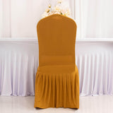 Gold Ruffle Pleated Skirt Banquet Spandex Chair Slipcover, 1-Piece Stretch Fitted Chair Cover