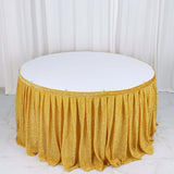 17ft Gold Metallic Shimmer Tinsel Spandex Pleated Table Skirt with Top Velcro Strip