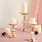 Set of 3 | Mercury Gold Glass Pillar Candle Holder Stands, Votive Candle Centerpieces