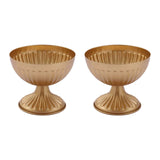 2 Pack | 4inch Gold Metal Ribbed Bowl Style Table Pedestal Vase, Antique Mini Compote Vase#whtbkgd